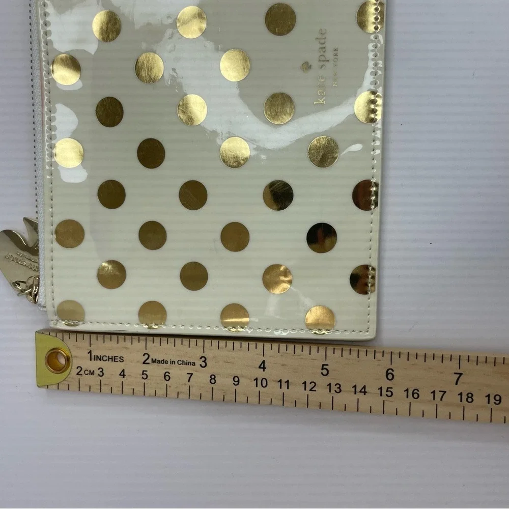 Kate Spade New York Gold Polka Dot Patent‎ Pouch Cream Clutch Zip Top Bag